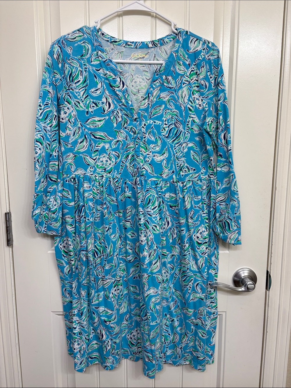 Lilly Pulitzer Loran Swing Turquoise & White Swirl‎ Long Sleeve Dress
